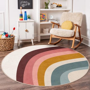 Rainbow Waves Kids Rug: Soft Nursery Play Mat, Colorful Room Decor
