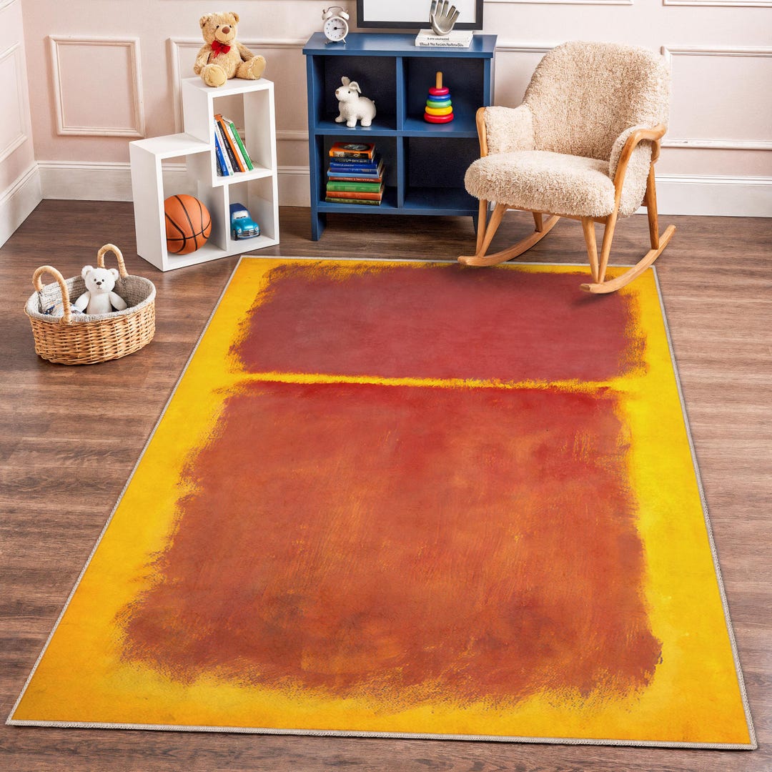 Kids Red Rug Abstract Red and Yellow Rectangle Rug, Modern Art Area Carpet, Colorful ...