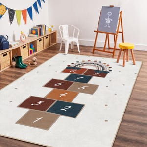 Regenbogen Hopscotch Teppich für Kinder, Bunter rechteckiger Spielzimmerteppich, lustiger Lernteppich, Kinderzimmerdekor, spielerisches Kindergeschenk