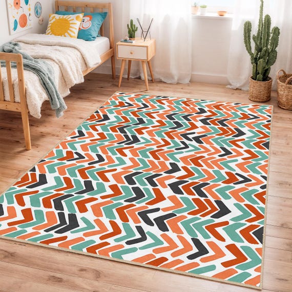 Geometric Chevron Kids Rug: Colorful Playroom Carpet