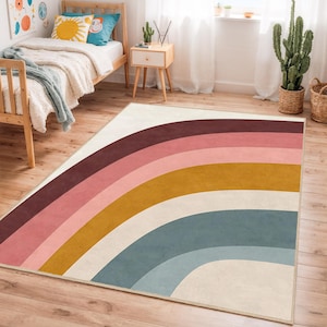 Rainbow Kids Playroom Rug: Colorful Nursery Decor, Anti-Slip