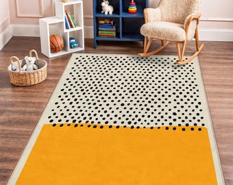 Playful Dotted Pattern Rug, Black and Yellow Rectangular Kids Carpet, Nursery Floor Mat, Fun Children's Room Decor, Stylish Kids Area Rug