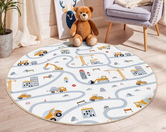 Construction Zone Kids Play Rug: Soft, Educational Road Map Carpet For Kidsroom