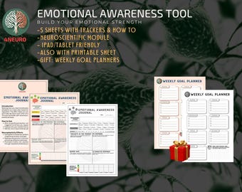Emotionell medvetenhetsdagbok: Självreflektion, humörspårning, mental hälsa (digitalt och utskrivbart A4/US Letter PDF-paket) + målplanerare