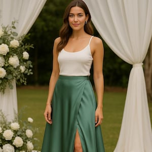 Custom Satin Wrap Skirt: Elegant A-Line Maxi Skirt, Adjustable Fit