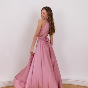 Rose Gold Evening Dress Formal Dresses For Women Wedding Guest Halter Neckline Dress Satin Bridesmaid Dress Made-To-Order Flowy Maxi Dress