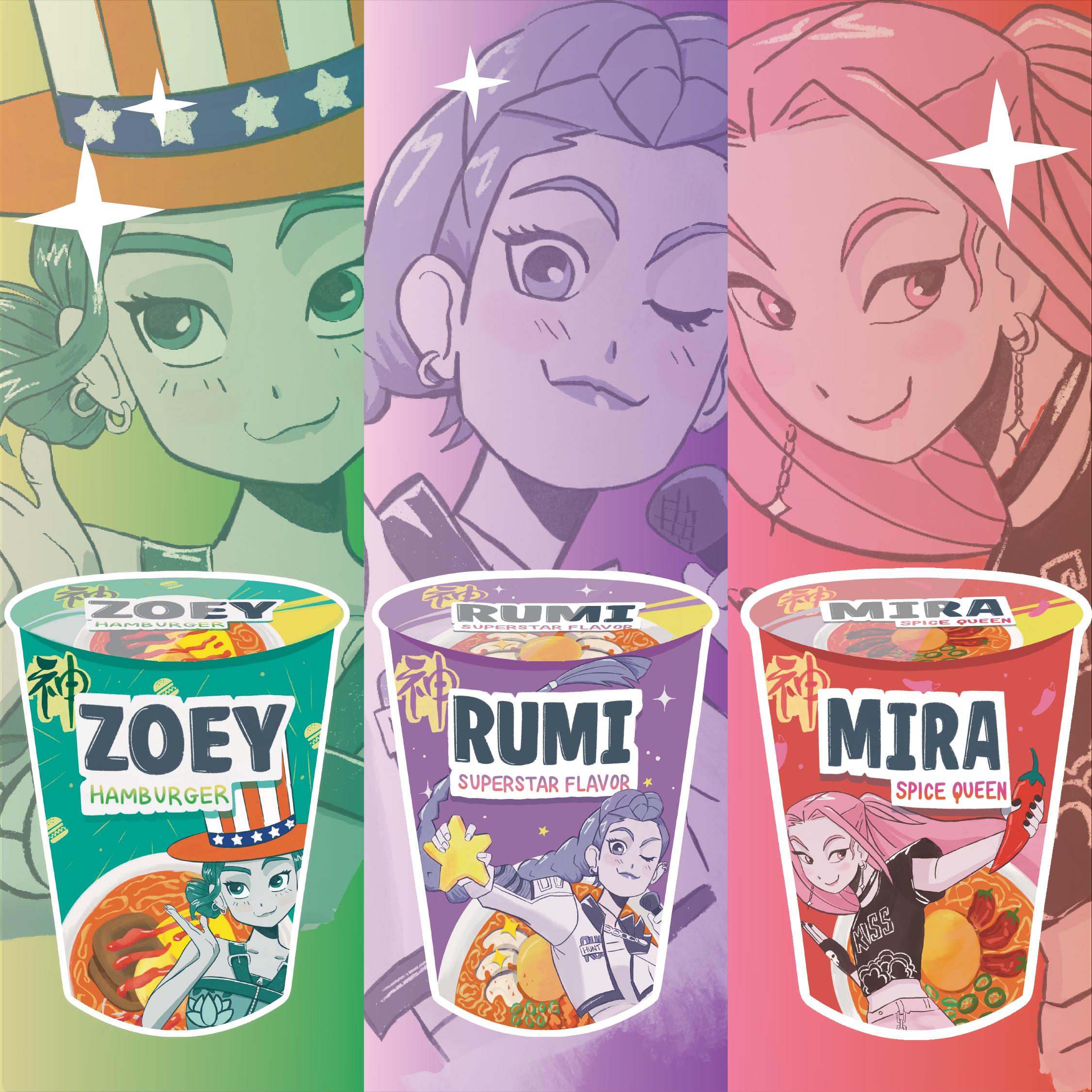 Huntrx Ramen Vinyl Stickers / KPOP Demon Hunters /Rumi /Zoey /Mira