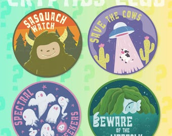 Legendary Monsters Sticker Sheet / Sasquatch / UFO / Mermaid / Ghosts / Cute Stickers / Badge Sticker / Mystery Stickers