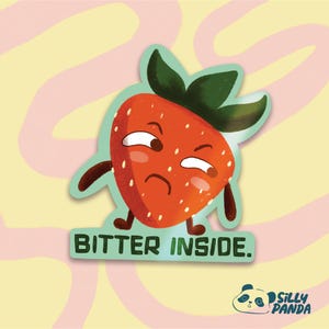 Sticker fraise amère / Sticker drôle, Sticker mignon, Holographique, Sticker pour ordinateur portable/bouteille d'eau, Sticker pour journal, Sticker sarcastique, Fruit