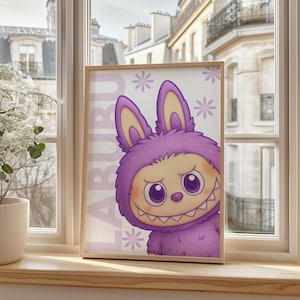 Purple Labubu Poster - Cute Monster Wall Art, Labubu Digital Download, Kawaii Decor, Creepy Cute Art, Teen Room Aesthetic Print