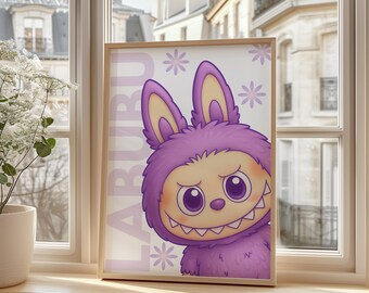 Purple Labubu Poster - Cute Monster Wall Art, Labubu Digital Download, Kawaii Decor, Creepy Cute Art, Teen Room Aesthetic Print