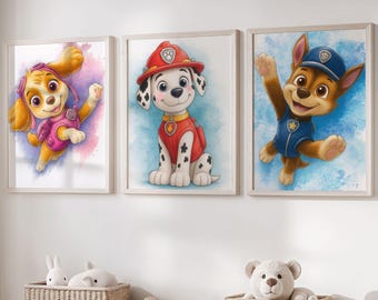 Rescue Dogs Inspired Watercolor Wall Art Set  – Cute Puppies Prints for Kids Room – Digital Nursery Decor | Kids Room Decor -