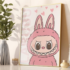 Pink Labubu, Labubu The Monsters Pink, Cute Kawaii Digital Download, PDF & PNG,  Labubu Wall Art, Modern Wall Decor, Home Decor