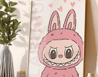 Pink Labubu, Labubu The Monsters Pink, Cute Kawaii Digital Download, PDF & PNG,  Labubu Wall Art, Modern Wall Decor, Home Decor