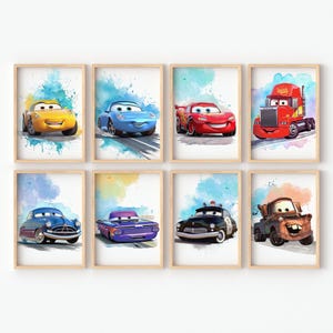 CARS Inspired Wall Art Set of 8 Prints | Boys Room Decor | Digital Download for Kids Bedroom or Nursery