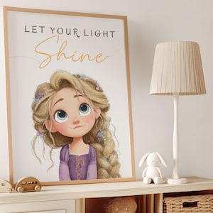 Op Rapunzel geïnspireerde muurkunst – laat je licht schijnen Afdrukbaar citaat, prinses kinderposter, digitale download
