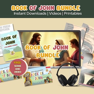 Entertaining Bible Bundle for Kids |  Book of John Audio Stories & Coloring Page | Christian Printable