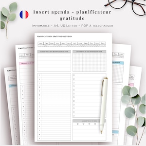 Täglicher Dankbarkeitsplaner, druckbares PDF, A4-Planer, Stimmungstracker für positives Denken, A4 und US Letter (Pink, Blau, Grau)