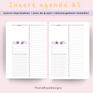 Insert Agenda A5 à imprimer – agenda hebdomadaire, Page de notes fleurie – Fichier PDF digital – Planner recharge papeterie douce