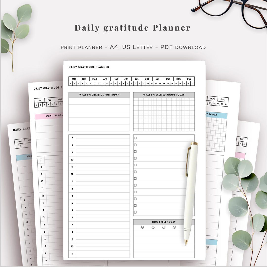 Daily Gratitude Planner, Printable PDF Track Your Mood and Positivity ...