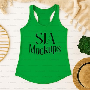 Next Level 1533 Solid Kelly Green, Racer Back Tank Mockup, POD Tank Sublimation, Boho Tank Top Mockup, 1533 Laying Flat Mockup,