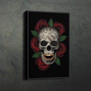 Skull Money Talks Poster Wall Art Home Decor Hand Made Canvas Print
