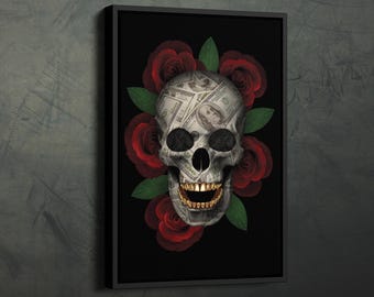 Skull Money Talks Poster Wall Art Home Decor Hand Made Canvas Print