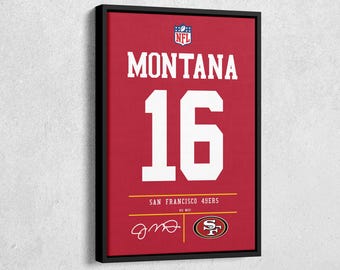 Joe Montana Jersey Art San Francisco 49ers NFL Wall Art Home Decor Hand Made Poster Canvas Print