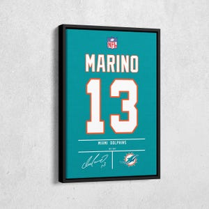 Dan Marino Jersey Art Miami Dolphins NFL Wall Art Home Decor Hand Made Poster Canvas Print