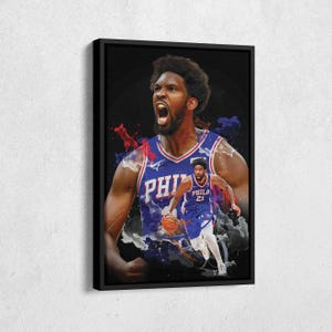 Joel Embiid Poster Philadelphia 76ers NBA Artwork Framed Wall Art Canvas Print Home Decor