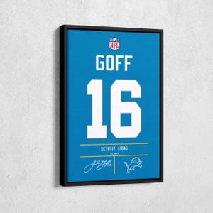 Jared Goff Detroit Lions Jersey Art, NFL Wall Decor, Framed Poster, Canvas Print, Football Fan Decor, Sports Home Decor