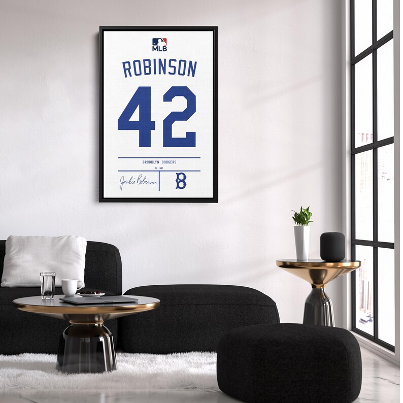 Jackie Robinson Jersey Art Brooklyn Dodgers MLB Wall Art Home Decor ...