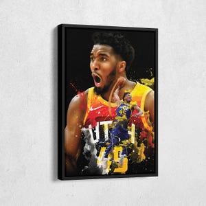 Donovan Mitchell Poster Utah Jazz NBA Artwork Framed Wall Art Canvas Print Home Decor