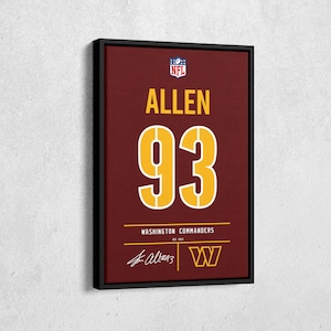 Jonathan Allen Washington Commanders Jersey Art, NFL Wall Decor, Framed Poster, Canvas Print, Football Fan Decor, Sports Home Decor