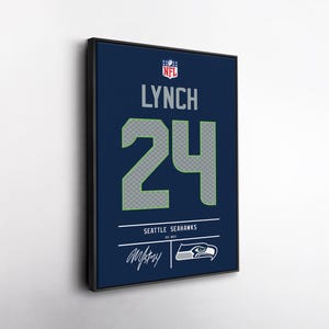 Marshawn Lynch Seattle Seahawks Jersey Art, NFL Wall Decor, Canvas Print, Framed Poster, Football Fan Decor, Sports Room