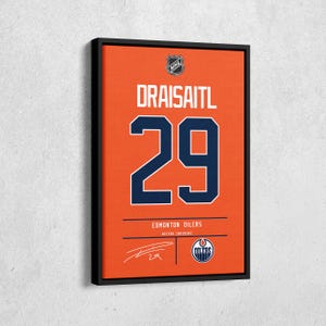 Leon Draisaitl Jersey Art Edmonton Oilers NHL Wall Art Home Decor Hand Made Poster Canvas Print