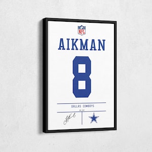 Troy Aikman Jersey Art Dallas Cowboys NFL Wall Art Home Decor Hand Made Poster Canvas Print