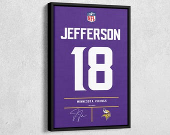 Justin Jefferson Jersey Art Minnesota Vikings NFL Wall Art Home Decor Hand Made Poster Canvas Print