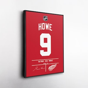 Gordie Howe Jersey Art Detroit Red Wings NHL Wall Art Home Decor Hand Made Poster Canvas Print