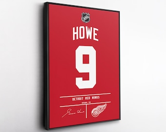 Gordie Howe Jersey Art Detroit Red Wings NHL Wall Art Home Decor Hand Made Poster Canvas Print