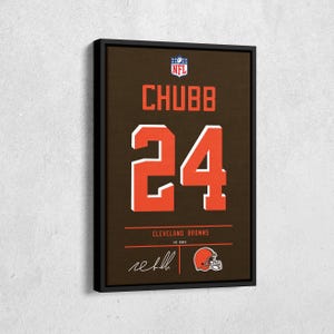 Nick Chubb Cleveland Browns Jersey Art, NFL Wall Decor, Framed Poster, Canvas Print, Football Fan Decor, Sports Home Decor