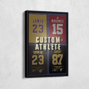 Custom Athlete Jersey Print - Personalized Canvas Wall Art, Framed Poster - Perfect Gift for Kids and Sports Fans!