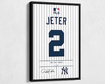 Derek Jeter Jersey Art New York Yankees MLB  Wall Art Home Decor Hand Made Framed Poster Canvas Print
