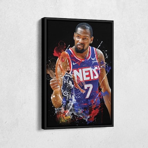 Kevin Durant Poster Brooklyn Nets NBA Artwork Framed Wall Art Canvas Print Home Decor