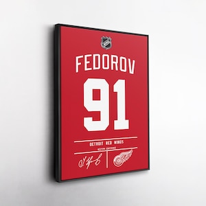 Sergei Fedorov Detroit Red Wings Jersey Art, NHL Wall Decor, Canvas Print, Framed Poster, Hockey Fan Decor, Sports Room