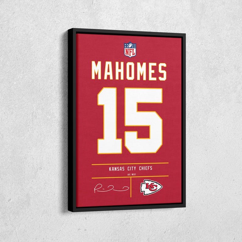 Patrick Mahomes Jersey Art Kansas City Chiefs NFL Wall Art Home Decor Hand Made Poster Canvas Print