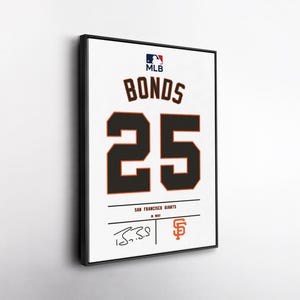 Barry Bonds San Francisco Giants Jersey Art, MLB Wall Decor, Canvas Print, Framed Poster, Baseball Fan & Sports Room Decor