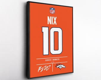 Bo Nix Denver Broncos Jersey Art, NFL Wall Decor, Canvas Print, Framed Poster, Football Fan Decor, Sports Room