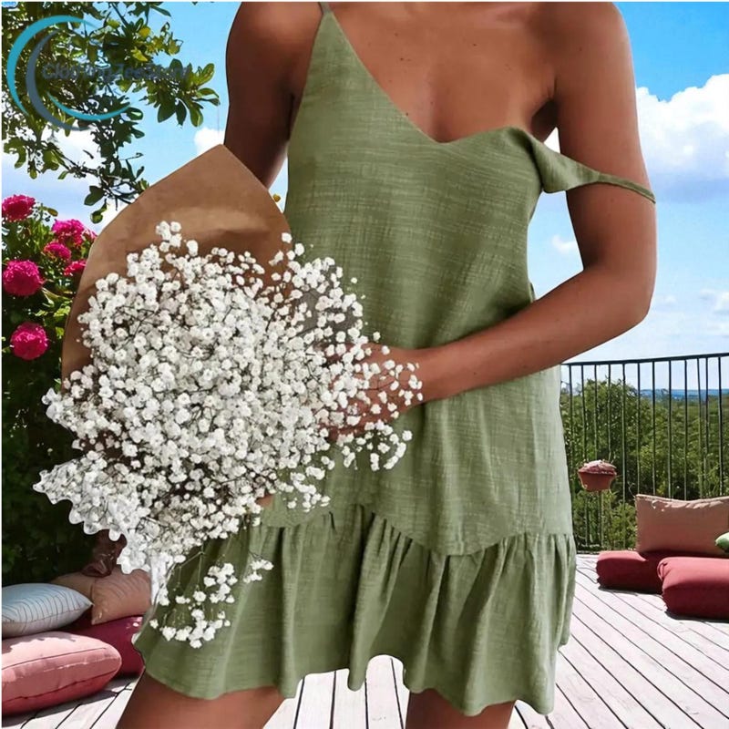 Solid Tie Back Flounce Hem Dress