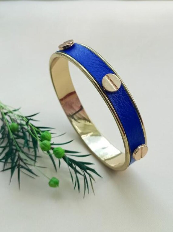 Bracelet Vintage Élastique Bleu, Marron Et Doré - Occasion Très Bon État (TBE)